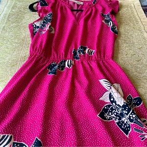 LOFT Summer Long Dress Magenta Fuchsia Black Floral Print NWOT